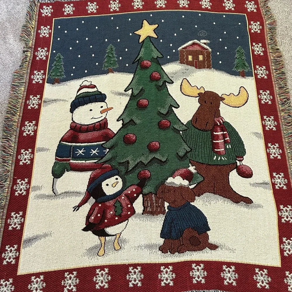 Winter Friends Matching Blanket/Tapestry Pillow Christmas Holiday Decor Flaws